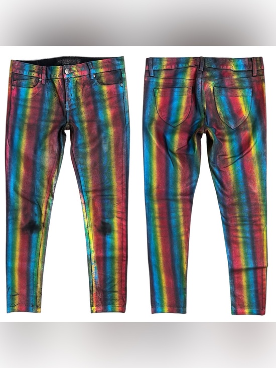 Lip Service Denim - Vintage Lip Service Rainbow Pride Metallic Waxed Low Rise Skinny Jeans Size 30